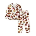 thumbnail image 1 of Pajama Sets for Women 2 Pcs, Pink Brown Beige Chocolate Print Button Down Long Sleeve Sleepwear Lounge PJ Sets, 1 of 6