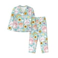 thumbnail image 1 of Pajama Sets for Women 2 Pcs, Plaid Cartoon Rabbit Radish Button Down Long Sleeve Sleepwear Lounge PJ Sets, 1 of 6