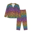 thumbnail image 1 of Pajama Sets for Women 2 Pcs, Rainbow Bright colorful leopard Button Down Long Sleeve Sleepwear Lounge PJ Sets, 1 of 6
