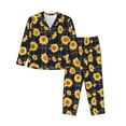 thumbnail image 1 of Pajama Sets for Women 2 Pcs, Royal Blue Plaid Sunflower Button Down Long Sleeve Sleepwear Lounge PJ Sets, 1 of 6