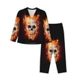 thumbnail image 1 of Pajama Sets for Women 2 Pcs, Satanic Skull Flames Darkness Button Down Long Sleeve Sleepwear Lounge PJ Sets, 1 of 6
