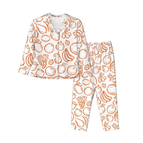 Pajama Sets for Women 2 Pcs, Simple fruit Button Down Long Sleeve Sleepwear Lounge PJ Sets