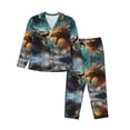 thumbnail image 1 of Pajama Sets for Women 2 Pcs, White and Red Sketch Dragon Button Down Long Sleeve Sleepwear Lounge PJ Sets, 1 of 6