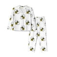thumbnail image 1 of Pajama Sets for Women 2 Pcs, cute bees cartoon white Button Down Long Sleeve Sleepwear Lounge PJ Sets, 1 of 6