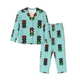 thumbnail image 1 of Pajama Sets for Women 2 Pcs, traffic light Pattern Button Down Long Sleeve Sleepwear Lounge PJ Sets, 1 of 6