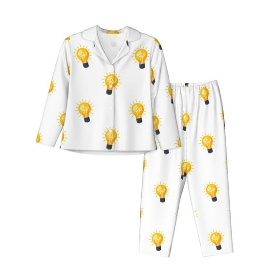 Pajama Sets for Women 2 Pcs, white Light Bulbs Pattern Button Down Long Sleeve Sleepwear Lounge PJ Sets