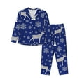 thumbnail image 1 of Pajama Sets for Women 2 Pcs, winter moose deer snowflakes blue Button Down Long Sleeve Sleepwear Lounge PJ Sets, 1 of 6