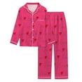 thumbnail image 1 of Pajama Sets for Women 2 Piece Casual 2 Piece Valentines Day Print V Neck Button Long Sleeve Set Women's Sleepwear,Hot Pink,M, 1 of 5