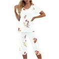 thumbnail image 1 of Pajama Sets for Women 2 Piece Floral Print Soft Cotton Short Sleeve Sleepwear V Neck Top and Capri Pants Pjs Outfits (2XL, White 04), 1 of 5