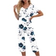 thumbnail image 1 of Pajama Sets for Women 2 Piece Floral Print Soft Cotton Short Sleeve Sleepwear V Neck Top and Capri Pants Pjs Outfits (2XL, White 05), 1 of 5