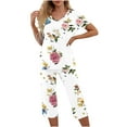 thumbnail image 1 of Pajama Sets for Women 2 Piece Floral Print Soft Cotton Short Sleeve Sleepwear V Neck Top and Capri Pants Pjs Outfits (L, White 08), 1 of 5
