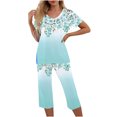 thumbnail image 1 of Pajama Sets for Women 2 Piece Floral Print Soft Cotton Short Sleeve Sleepwear V Neck Top and Capri Pants Pjs Outfits (S, Blue), 1 of 5