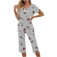 thumbnail image 1 of Pajama Sets for Women 2 Piece Floral Print Soft Cotton Short Sleeve Sleepwear V Neck Top and Capri Pants Pjs Outfits (XL, White 01), 1 of 5