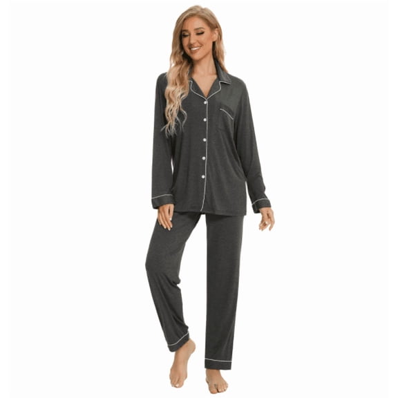 Pajama Sets for Women 2 Piece Long Sleeve Button Down Pjs Soft Comfy Ladies Sleepwear Lounge Sets 、