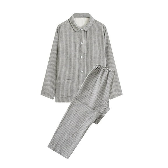 Pajama Sets for Women 2 Piece Plaid Loungewear Button Down Sleepwear and Wide Leg Pants Lapel Casual Loose Outfits (Gray M)