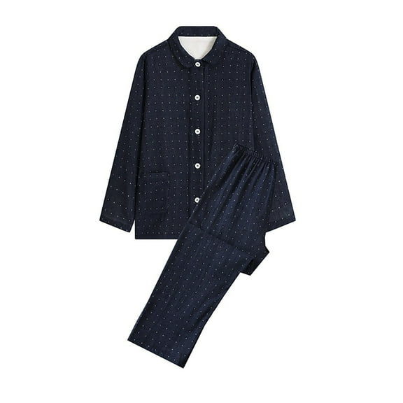 Pajama Sets for Women 2 Piece Plaid Loungewear Button Down Sleepwear and Wide Leg Pants Lapel Casual Loose Outfits (Navy XL)