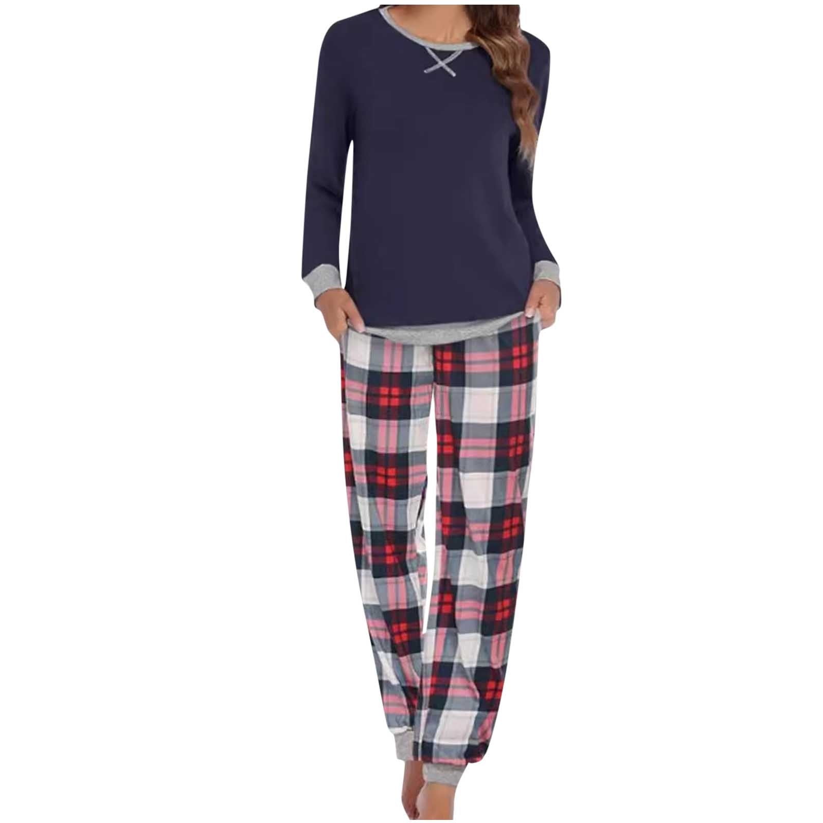ACCPUR Women's 2-Piece Plaid Pajama Set - Button-Down Long Sleeve Top & Loose Wide Leg Pants, Gingham Lounge Wear