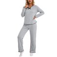 thumbnail image 1 of Pajama Sets for Women 2 Piece Ribbed Knit V Neck Solid Long Sleeve Top and Pant Fall Winter Cozy Casual Relaxed Fit Outfits, 1 of 4