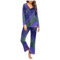 thumbnail image 1 of Pajama Sets for Women 2 Piece V-Neck Sleepwear Loungewear Print Lounge Outfits Long Sleeve Loose Pjs Suits (Blue L), 1 of 2
