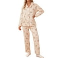 thumbnail image 1 of Pajama Sets for Women 2 piece Floral Loungewear Fall Sleepwear Button Down Collar Home Outfit Soft Long Sleeve Pajamas Beige L, 1 of 4