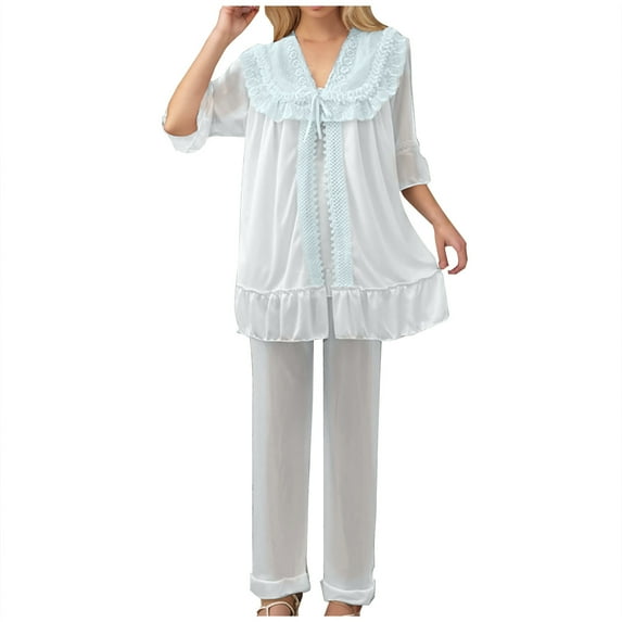 Pajama Sets for Women Add Spring And Summer Loose Nightdress Large Size Five Quarter Sleeve Trousers Ice Silk Three Piece Pajamas