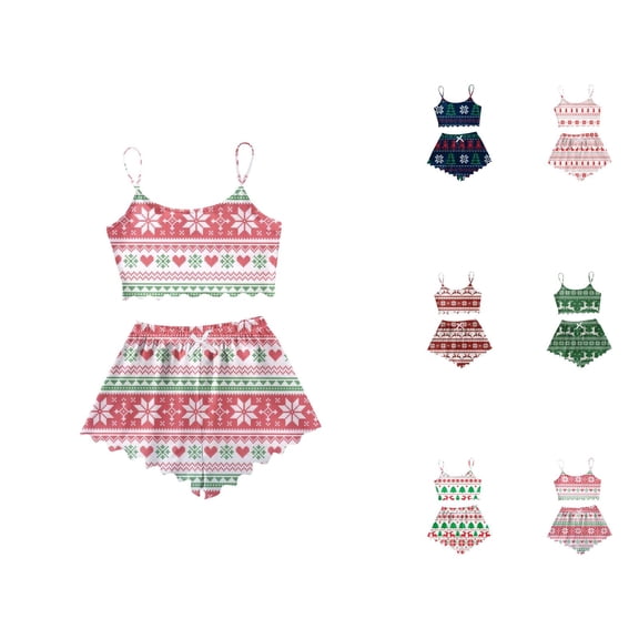 Pajama Sets for Women – Bridal Party Gift Women's Classic Christmas Print Sleeveless Top & Shorts Pajama Set 2 Piece Wear