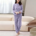 thumbnail image 1 of Pajama Sets for Women Fuzzy Long Sleeve Casual Loungewear Slim Fit Elastic Drawstring Trouser with Pockets, 1 of 7