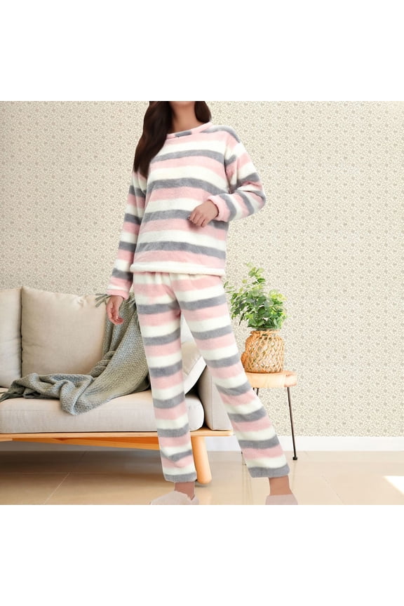 Pajama Sets for Women Long Sleeve Pullover Sweater Top and Ribbed Knit Jogger Pant 2 Piece Sleepwear