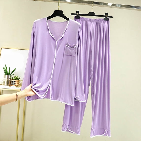 Pajama Sets for Women Soft Pjs Long Sleeve Crew Neck Sleepwear Loungewear Comfy 2 Piece Sets for Women Woman Gifts for Birthday XXL