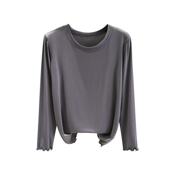 Pajama Shirts for Women Casual Solid Color Lounge Tops Long Sleeve T Shirts Fall Winter Pullover Tops