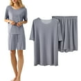 thumbnail image 1 of Pajama Short Sets Outfits Soft Solid Color T Shirts and Shorts 2 Piece Lightweight Summer Lounge Sleepwear Set Plus Size, 1 of 4
