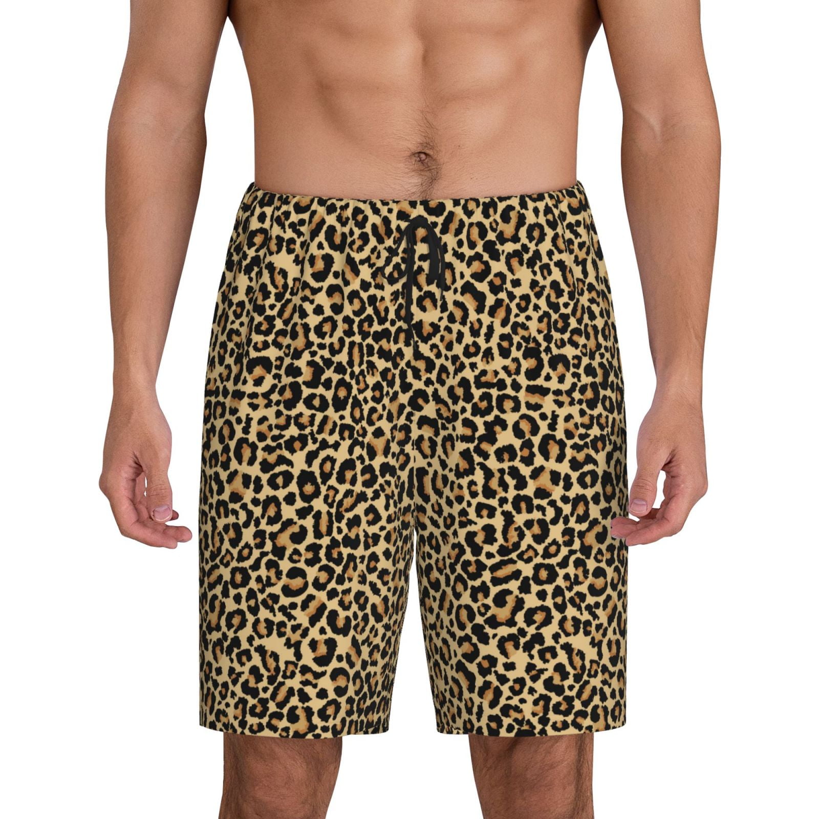 Pajama Shorts Men, Leopard Print Mens Sleep Lounge Shorts, Soft Comfy