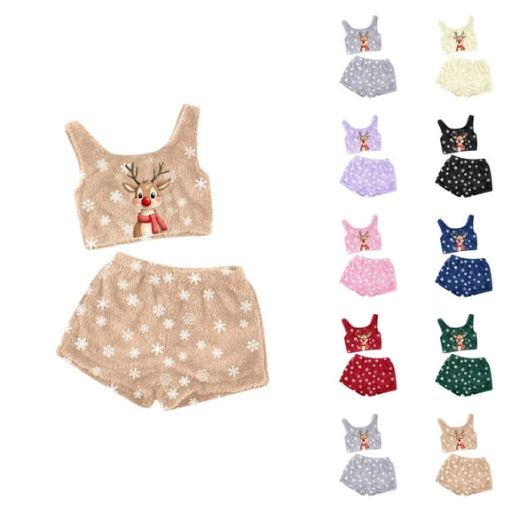 Pajama Shorts Set for Women – Lightweight Comfy Loungewear Women's Christmas Printing Two Piece Set Tank Top And Shorts Comfortable Sleepwear And Loungewear Outfit