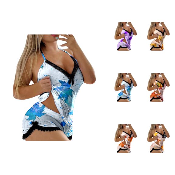 Pajama Shorts Women – Cute Lightweight Lounge Set Women's Casual Fashion Sexy Print Sleeveless Suspender Top Shorts Thanksgiving Pajama Set Of Two