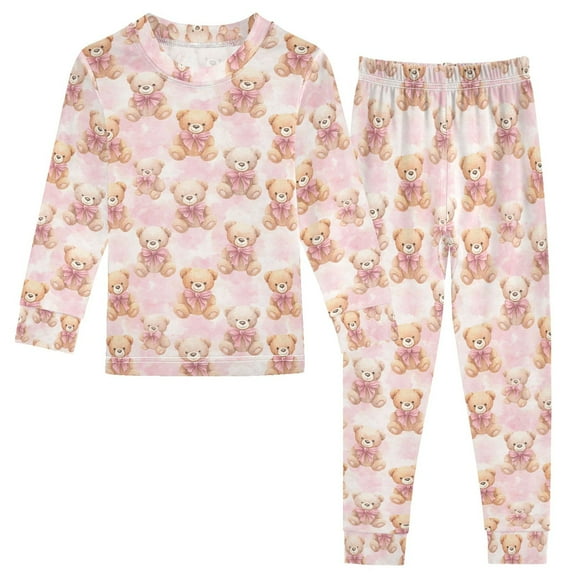 Pajama Teddy Bear Pink and White Camouflage Cute Comfortable Cotton Two-piece Pajama Set