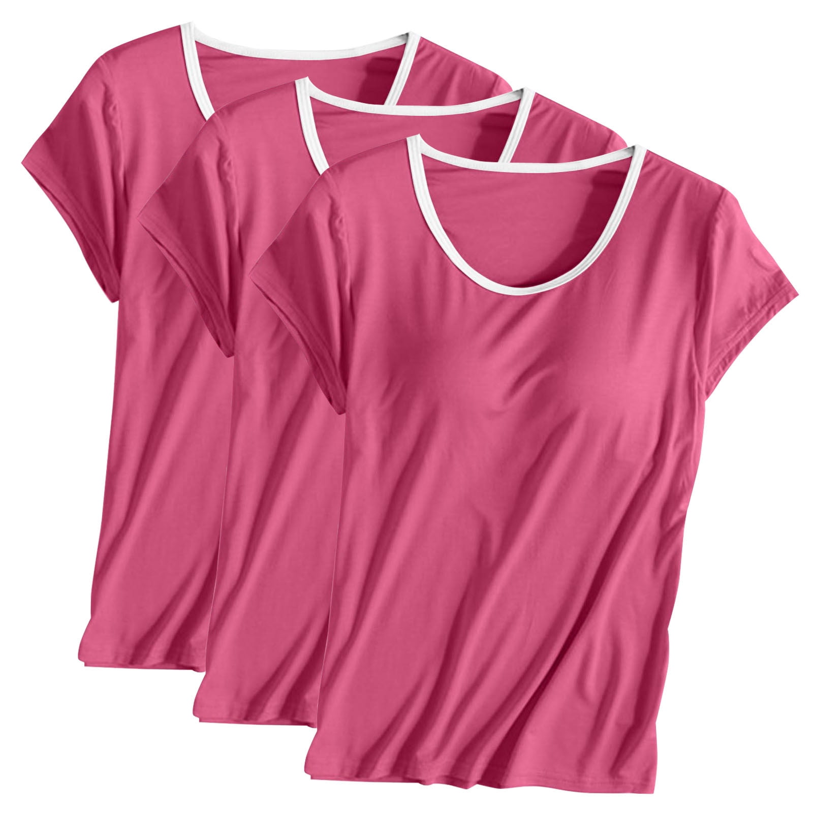 Pajama Tops For Women Short Sleeve,3PC Women'S Solid Color Crew Neck