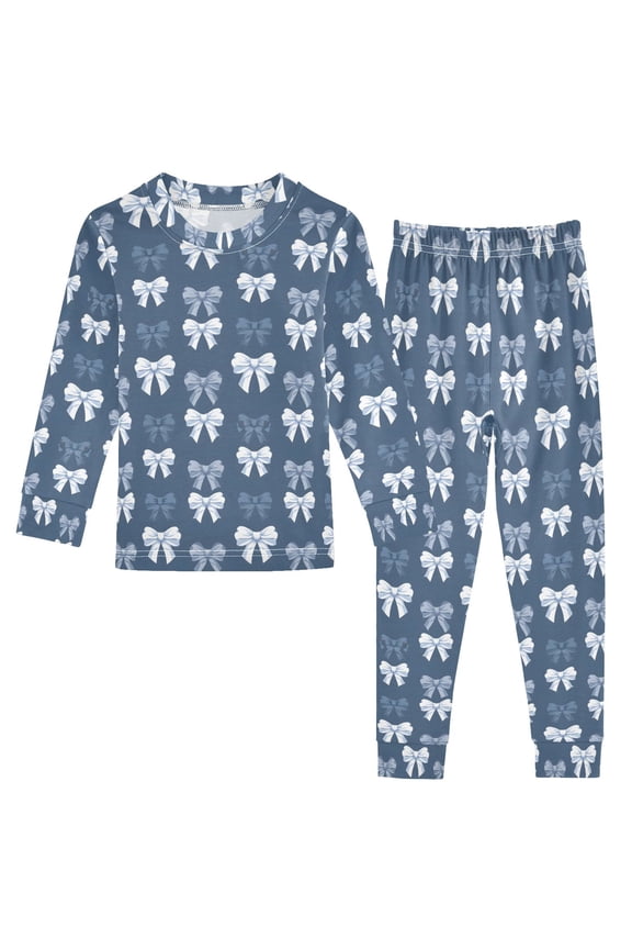 Pajama White Bow Blue Background Cute Comfortable Cotton Two-piece Pajama Set