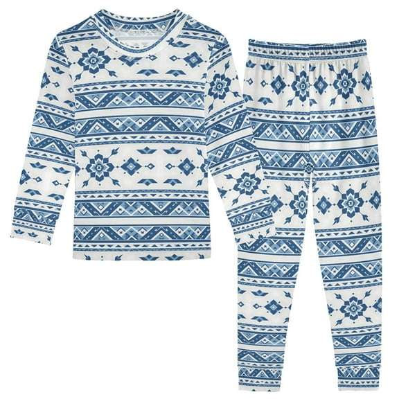Pajama White and Blue Aztec Cute Comfortable Cotton Two-piece Pajama Set
