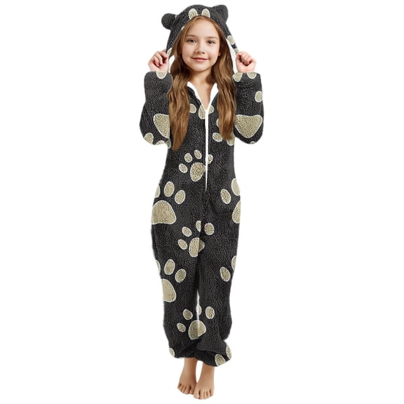 Pajama for Women Winter Fall Brunch Thermal Fuzzy with Hood Straight Leg Basic Long Leg Overalls Pants Hood Pajama Nightgowns One Piece Women 2026 5 Years