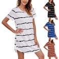 thumbnail image 1 of Pajama for Women Short Sleeve Striped Printing Sleepshirt Scoopneck Cute Nightdress Comfy Nightgown Dress Sleepwear Underwear for Women, 1 of 6