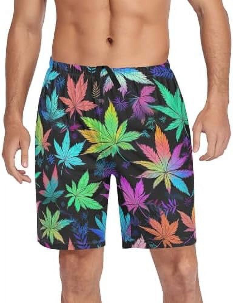Pajama shorts Mens Lounge Sleep Shorts Color Leaf Beautiful Yellow