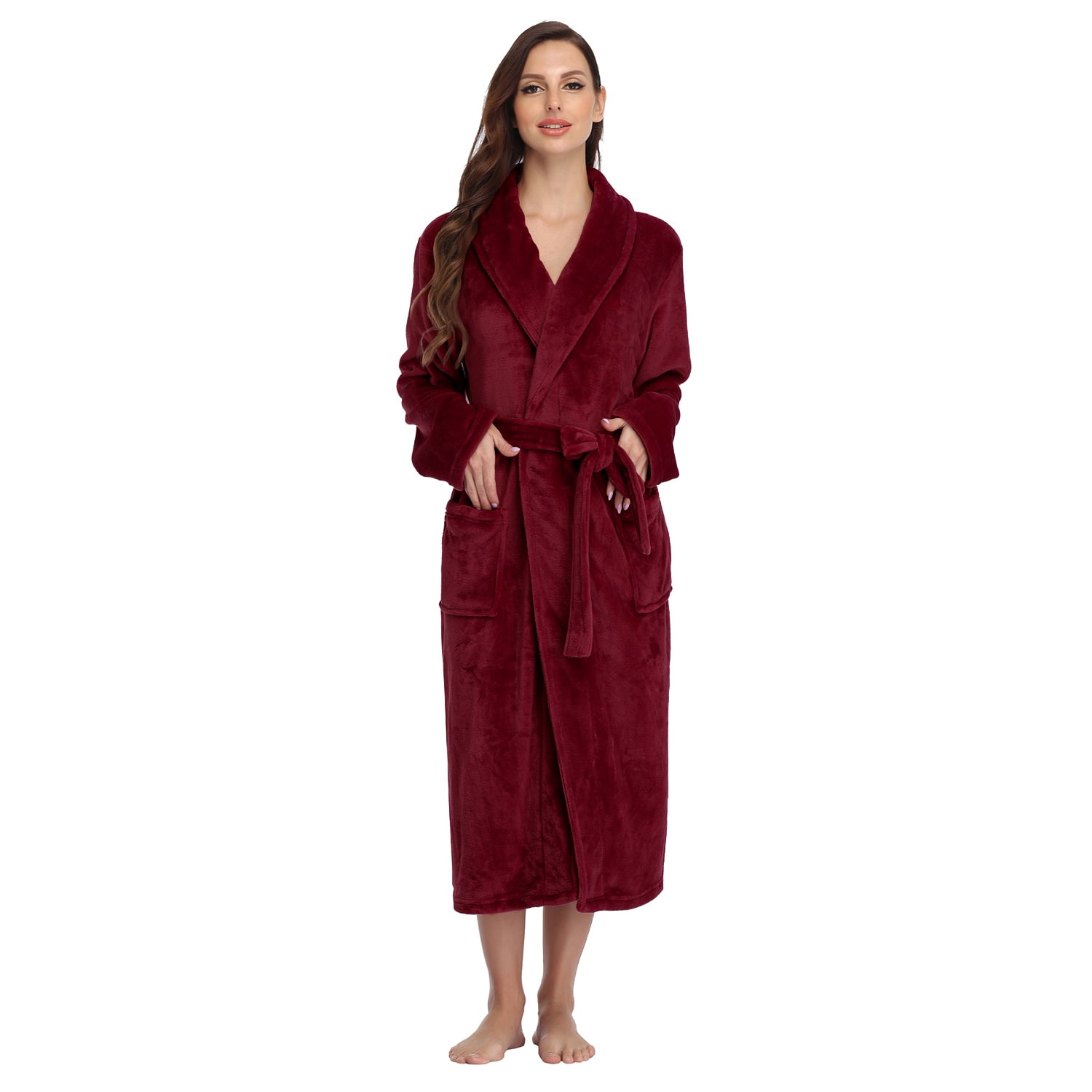 PajamaX Fleece Womens Bathrobe, Long Plush Robes for Women, Two Side ...