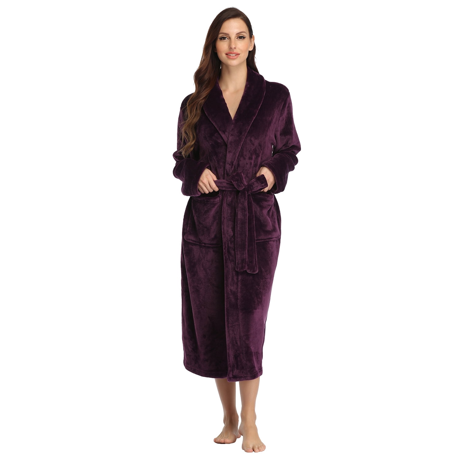 PajamaX Fleece Womens Bathrobe, Long Plush Robes for Women, Two Side ...