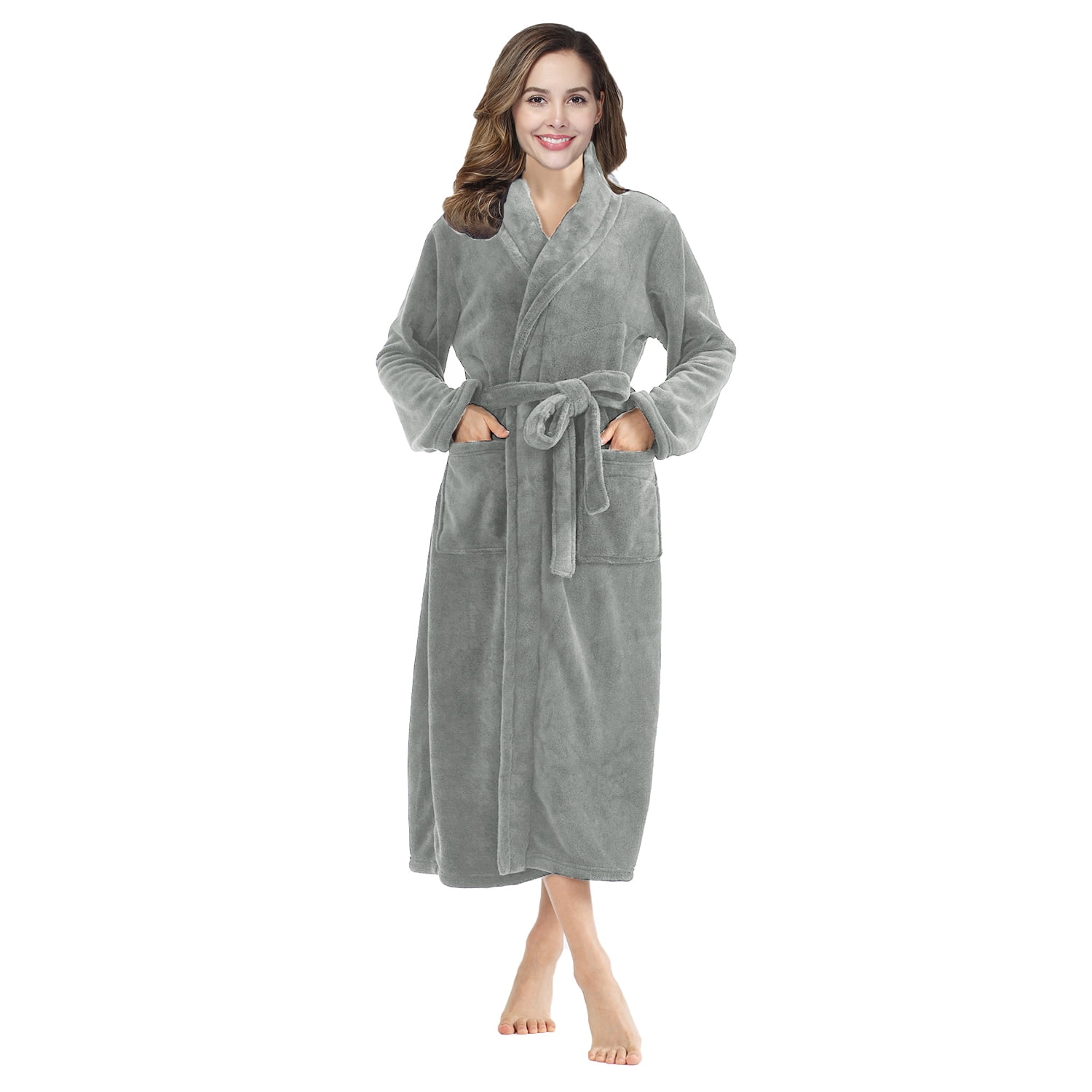 PajamaX Fleece Womens Bathrobe, Long Plush Robes for Women, Two Side ...