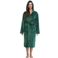 thumbnail image 1 of PajamaX Hooded Womens Robe, Long Plush Robes for Women, Two Side Pockets and Belts, Warm and Cozy (M, Green), 1 of 6
