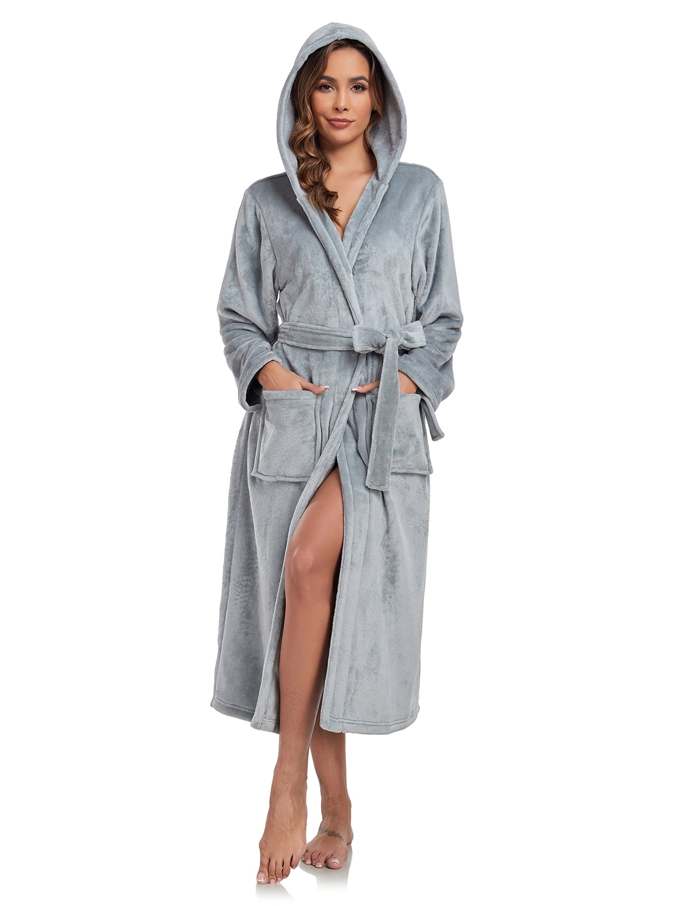 PajamaX Hooded Womens Robe, Long Plush Robes for Women, Two Side ...
