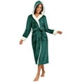 thumbnail image 1 of PajamaX Women's Fleece Hooded Bathrobe Soft Plush Long Spa Robe Lightweight Fluffy Cozy Shower Bathrobe (S, Green), 1 of 7