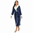 thumbnail image 1 of PajamaX Women's Fleece Shawl Collar Bathrobe Plush Soft Long Spa Robe Lightweight Fluffy Cozy Shower Bathrobe (L, Navy), 1 of 7