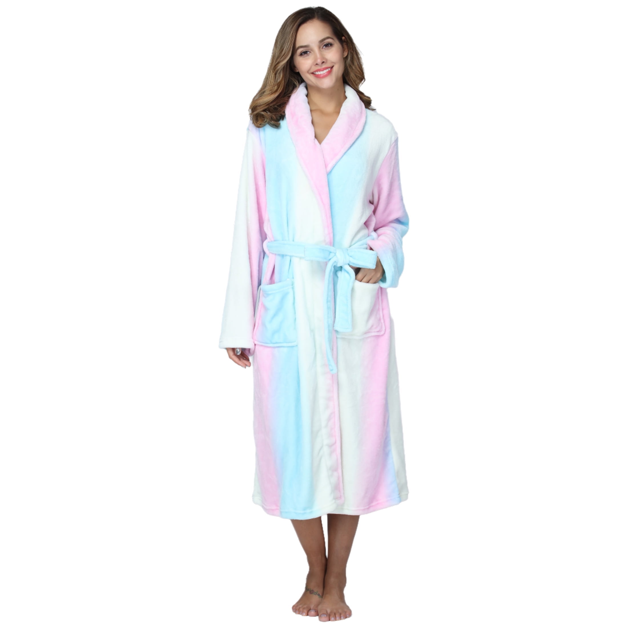 Side Robe PajamaX Women's Long Fleece Robe with Shawl Collar, Side Pockets, Plush ...