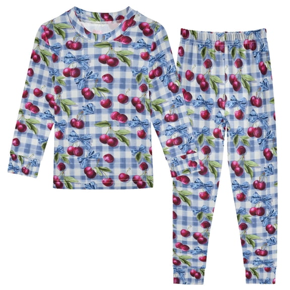 Pajamama Plaid Bow Cherry Cute Comfortable Cotton Two-piece Pajama Set